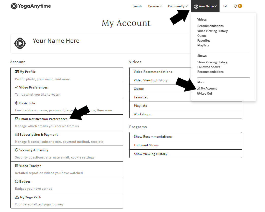 YA My Account Dropdown Select Notification Preferences. .png
